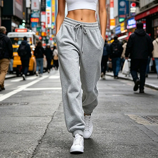 Pantalón deportivo recto de mujer con bolsillos