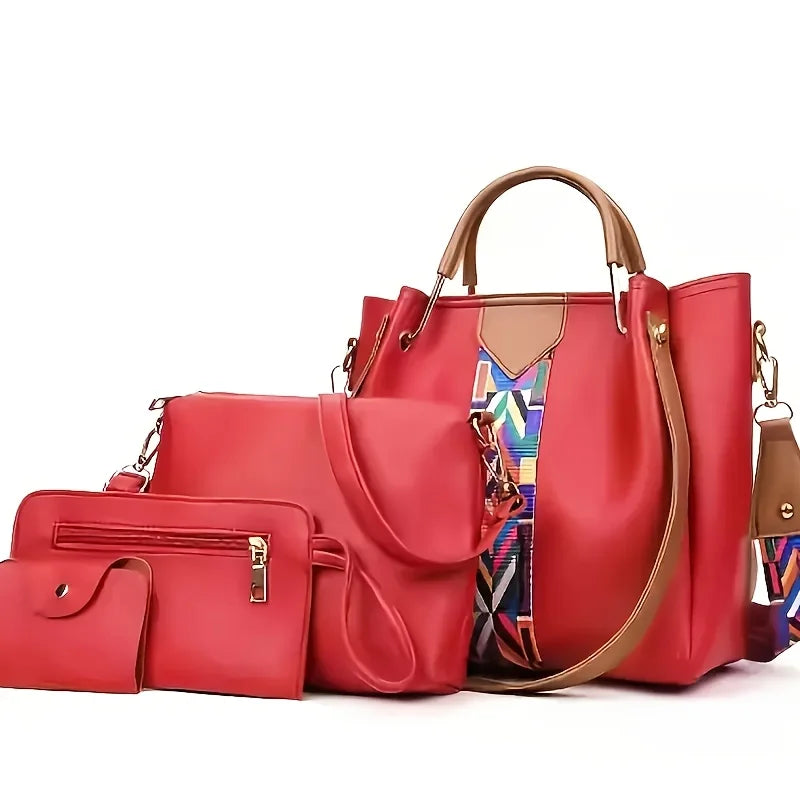 Set de 4 Bolsos de Mujer en Piel PU - Tote + Bandolera + Cartera + Tarjetero