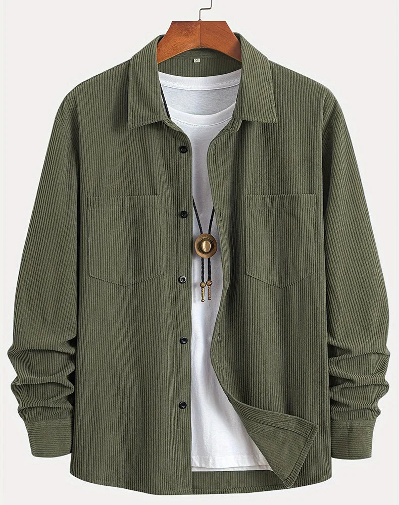 Camisa lisa de hombre de manga larga con botones