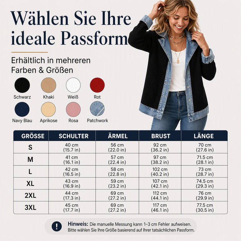 50% RABATT! ⭐ Eleganter Damenmantel aus Denim mit geripptem Strick-Einsatz