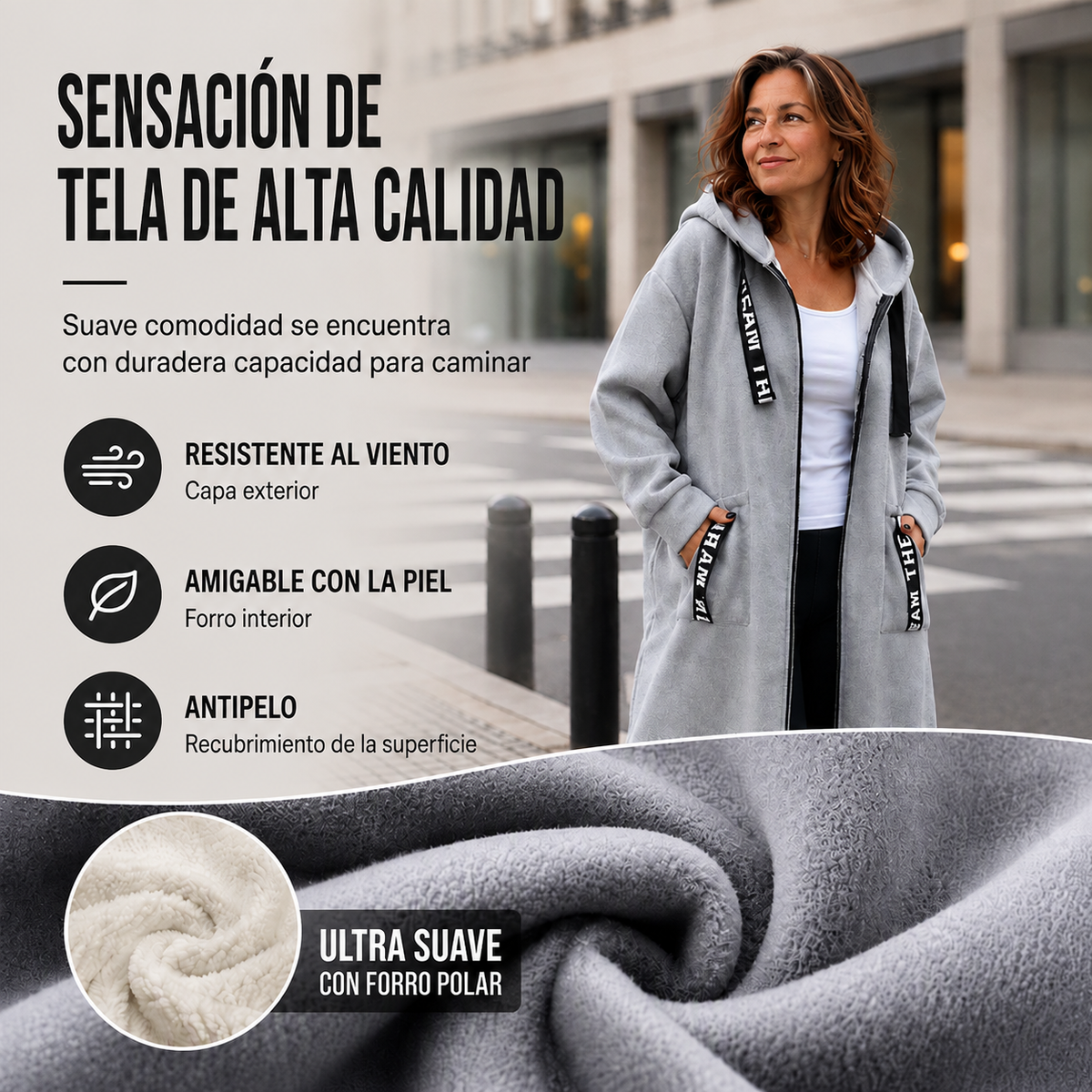 ANA - Abrigo tipo sudadera con capucha oversize para mujer