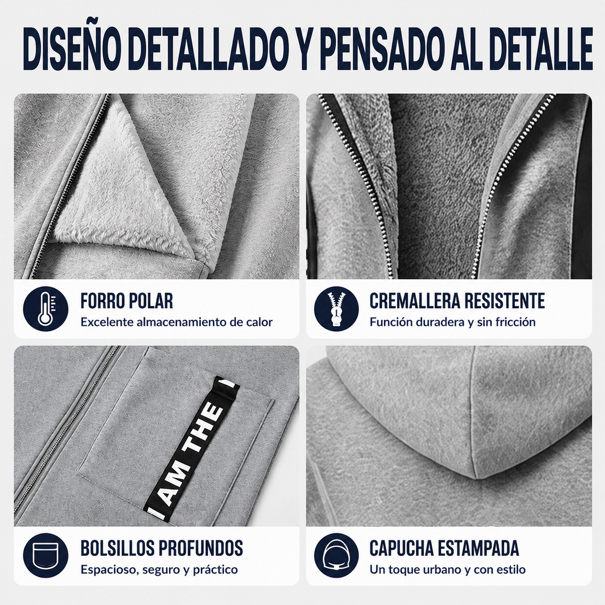 ANA - Abrigo tipo sudadera con capucha oversize para mujer