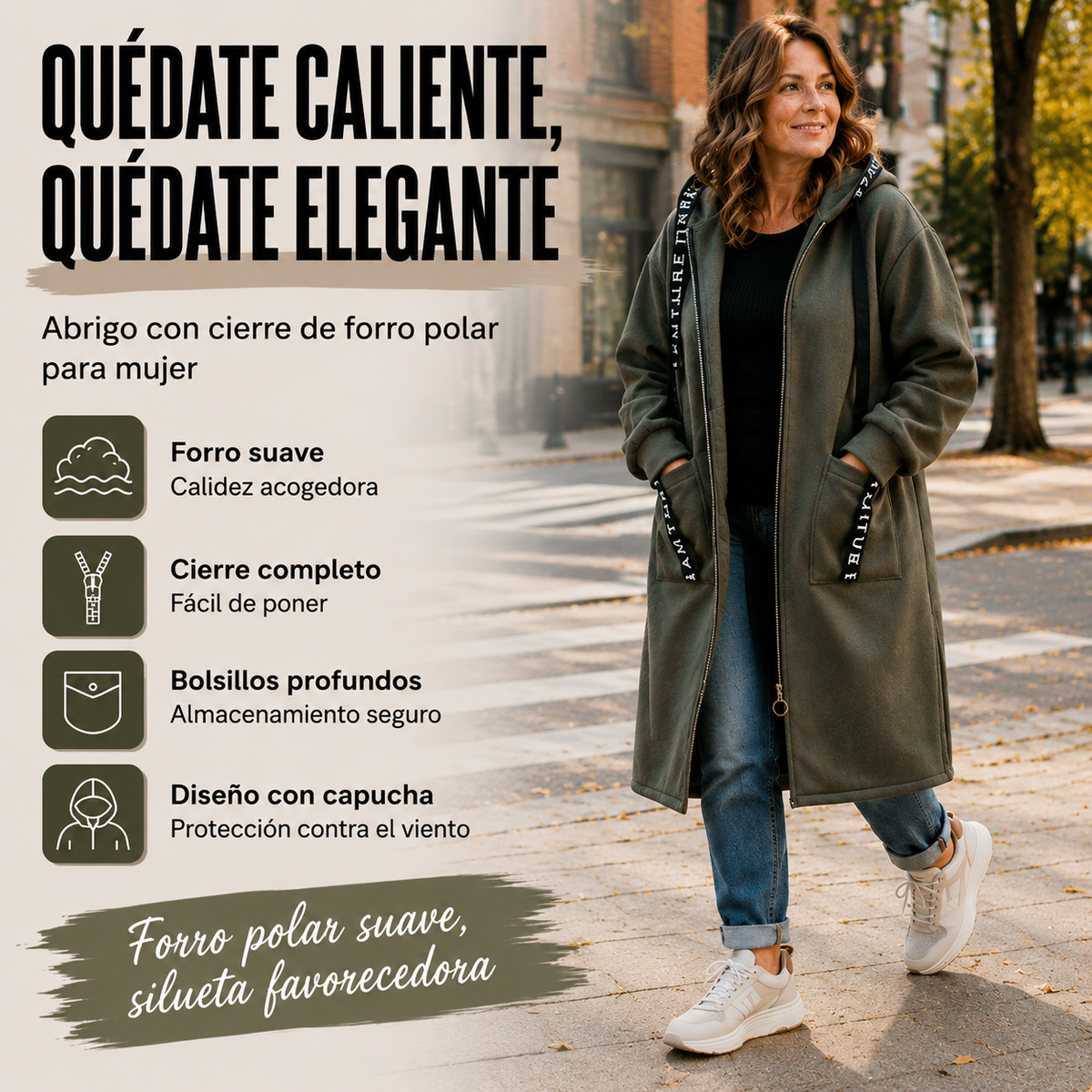 ANA - Abrigo tipo sudadera con capucha oversize para mujer