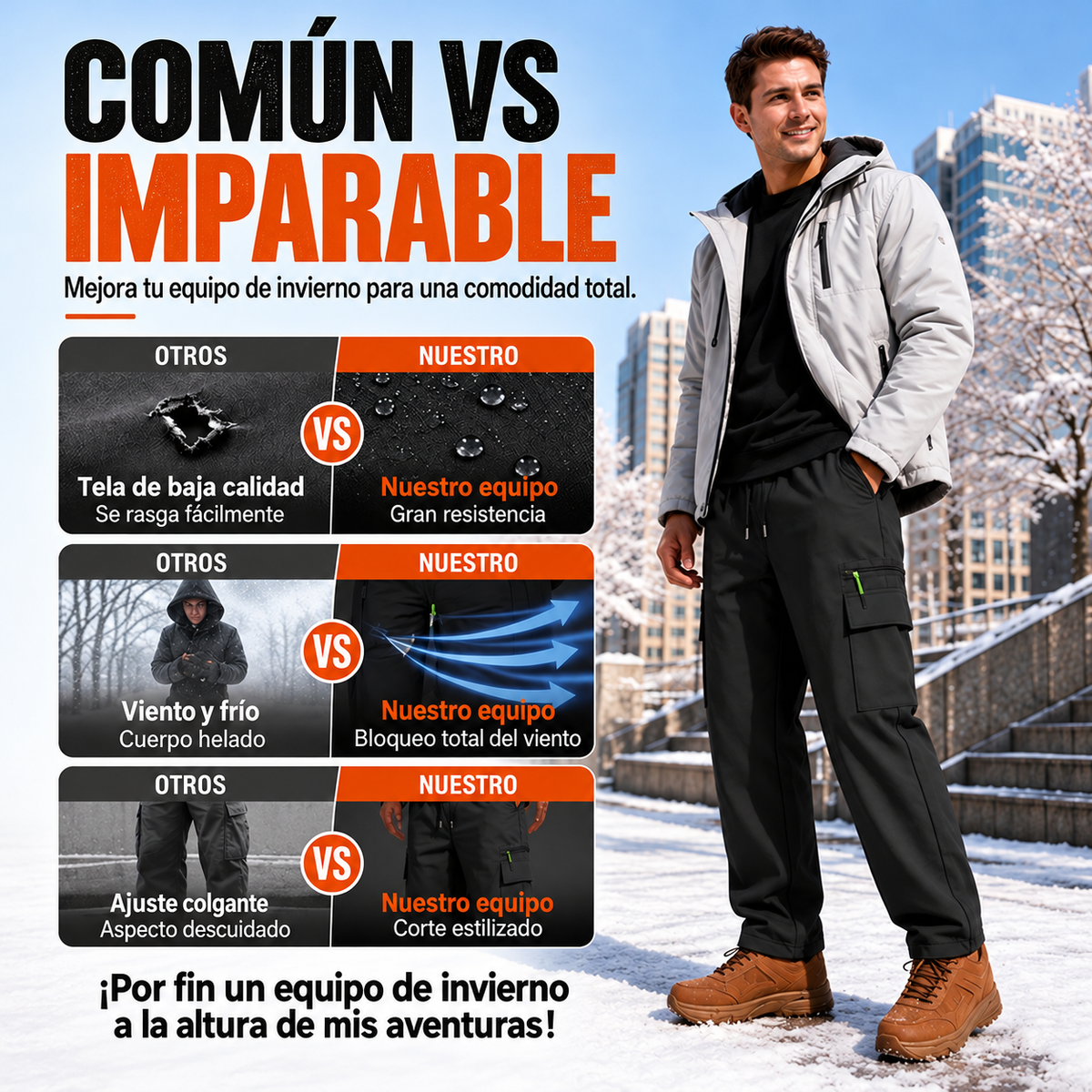 Pantalones de invierno cortavientos para hombre