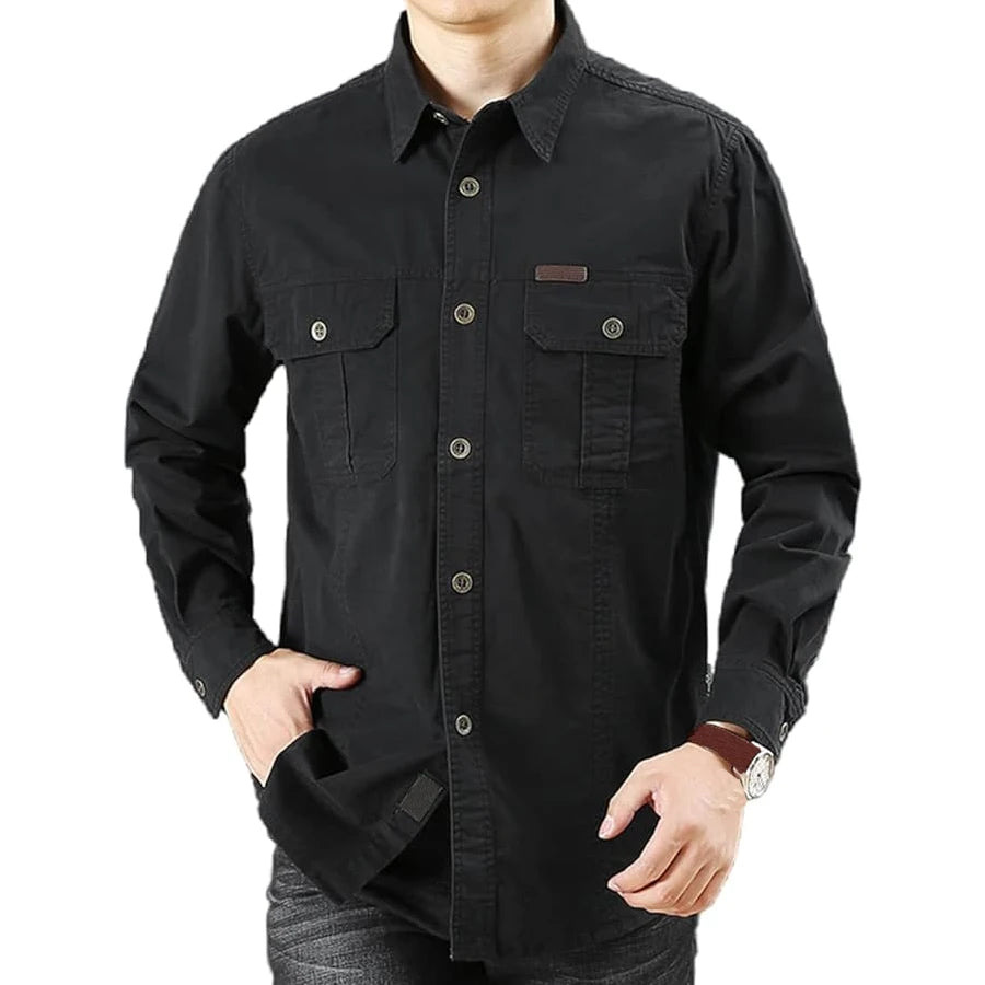 Camisa cargo de algodón para hombre con bolsillos