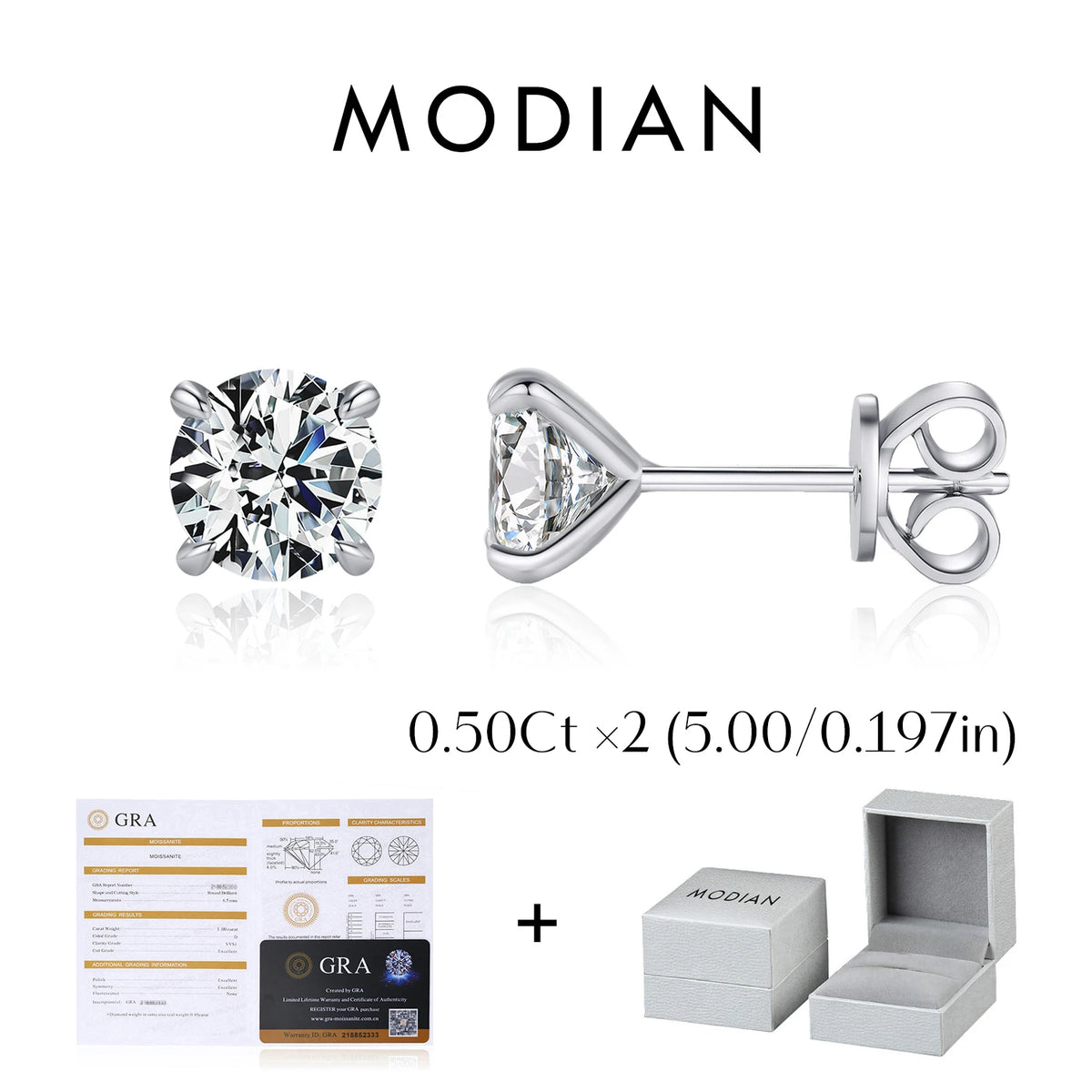 Pendientes de Moissanite MODIAN - Plata de Ley 925, Color D