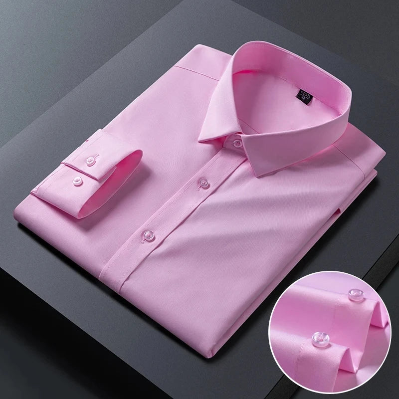 Camisa de vestir lisa de hombre de manga larga
