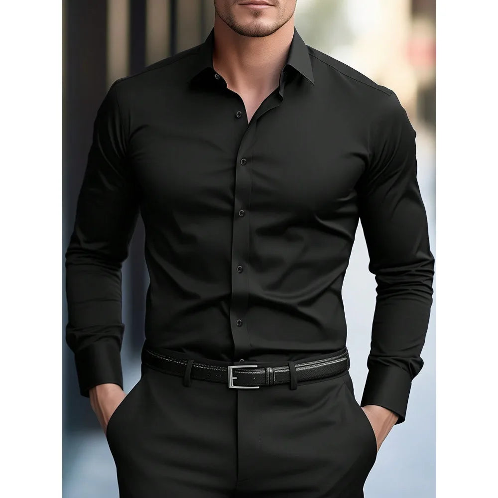 Camisa lisa de hombre de manga larga estilo informal