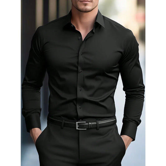 Camisa lisa de hombre de manga larga estilo informal