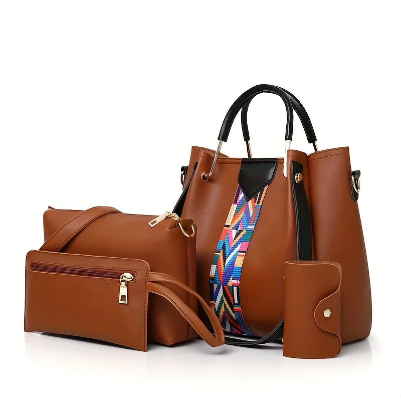 Set de 4 Bolsos de Mujer en Piel PU - Tote + Bandolera + Cartera + Tarjetero
