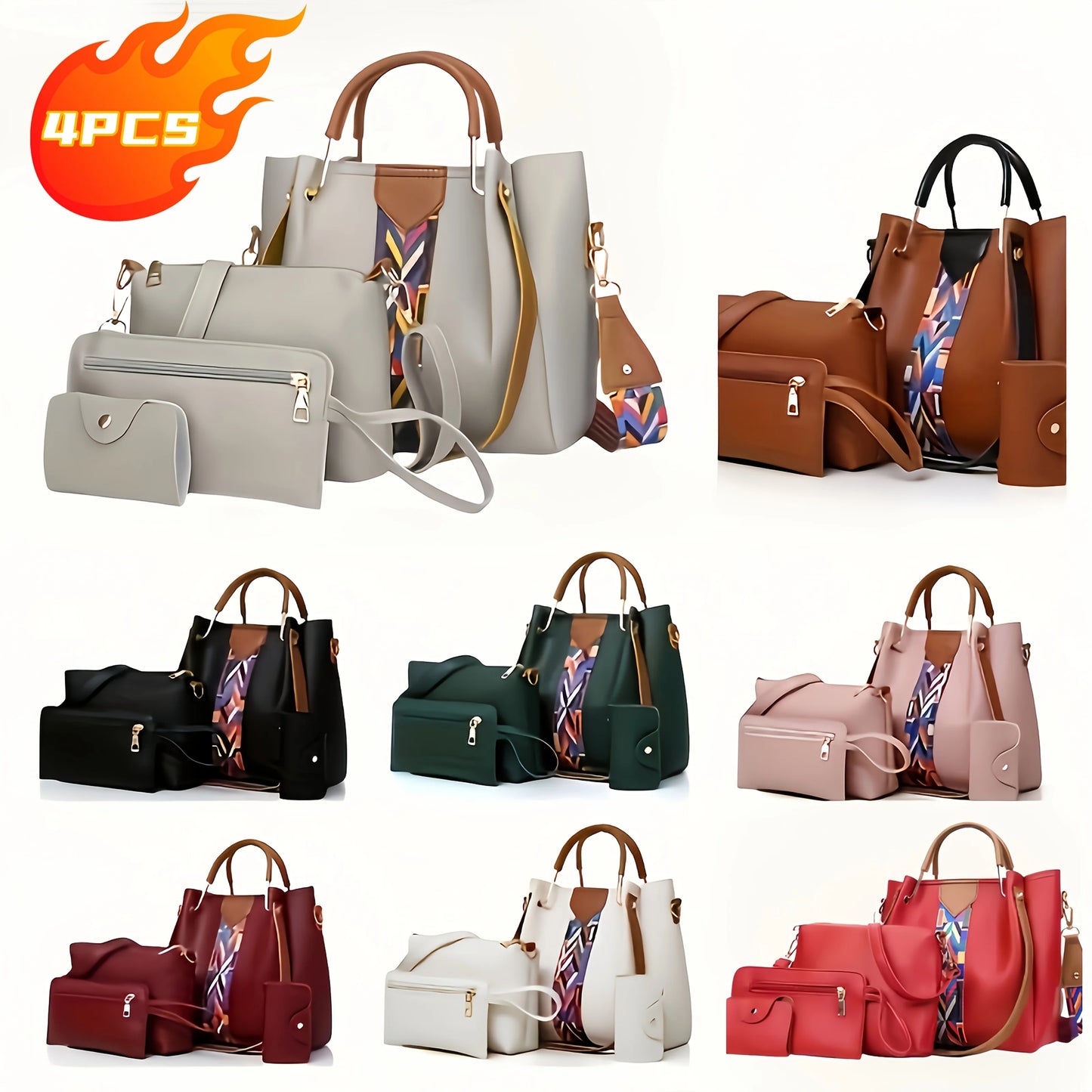 Set de 4 Bolsos de Mujer en Piel PU - Tote + Bandolera + Cartera + Tarjetero