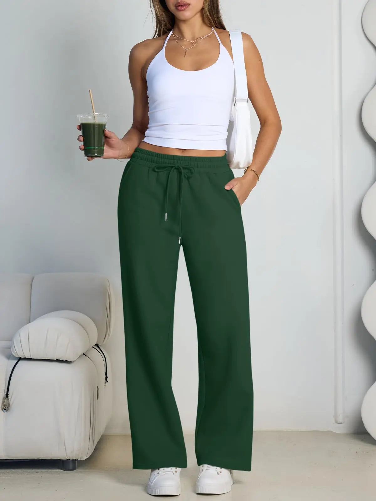 Pantalón deportivo gris de mujer de pernera ancha