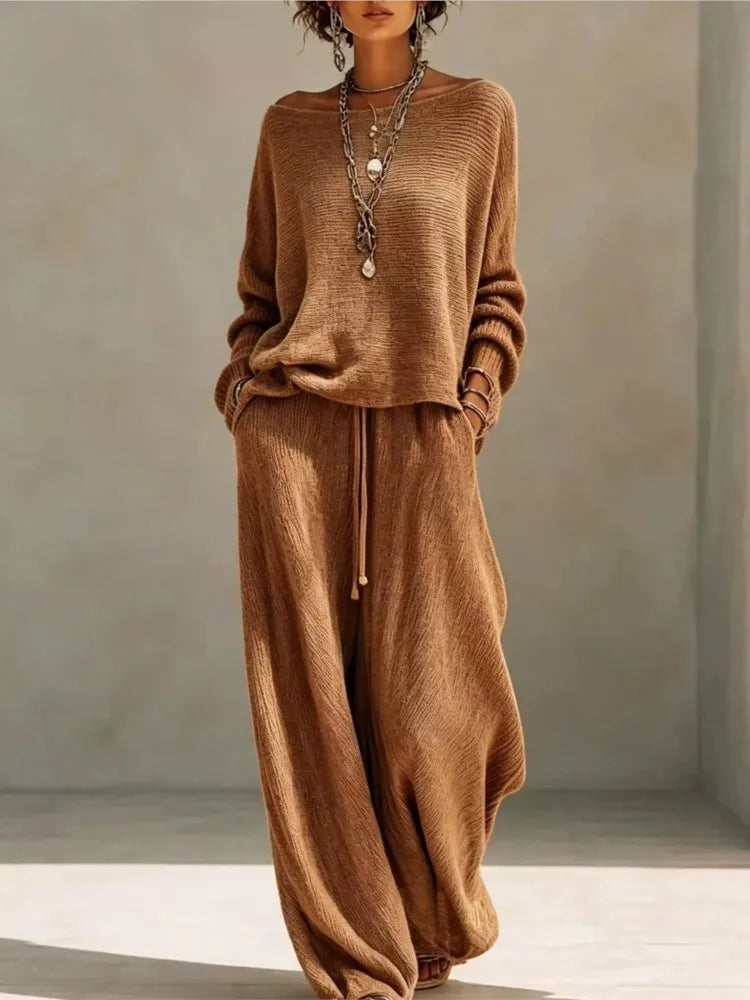 Conjunto de punto de mujer con top y pantalón ancho
