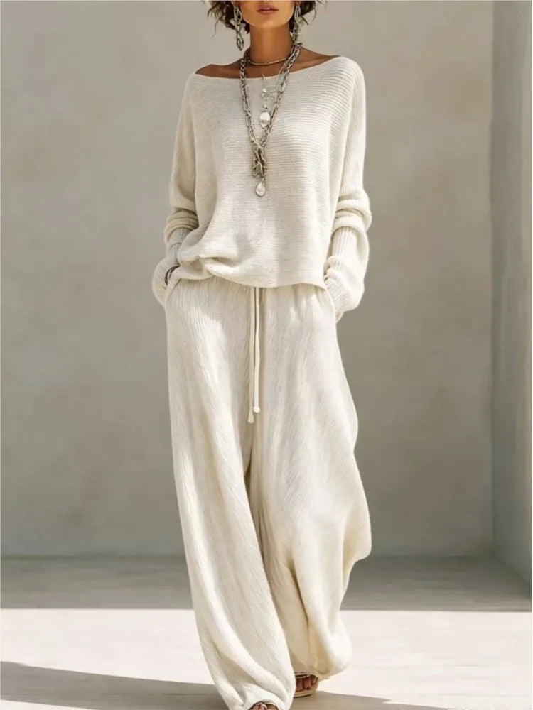 Conjunto de punto de mujer con top y pantalón ancho