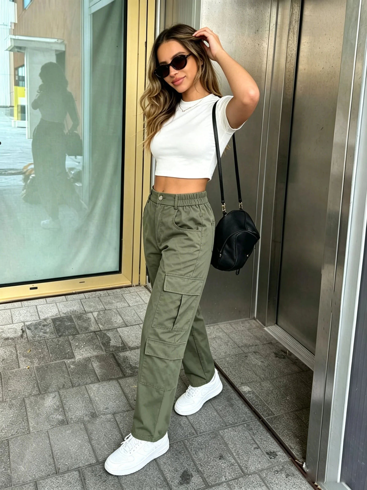 Pantalón cargo holgado de mujer con bolsillos, estilo Y2K