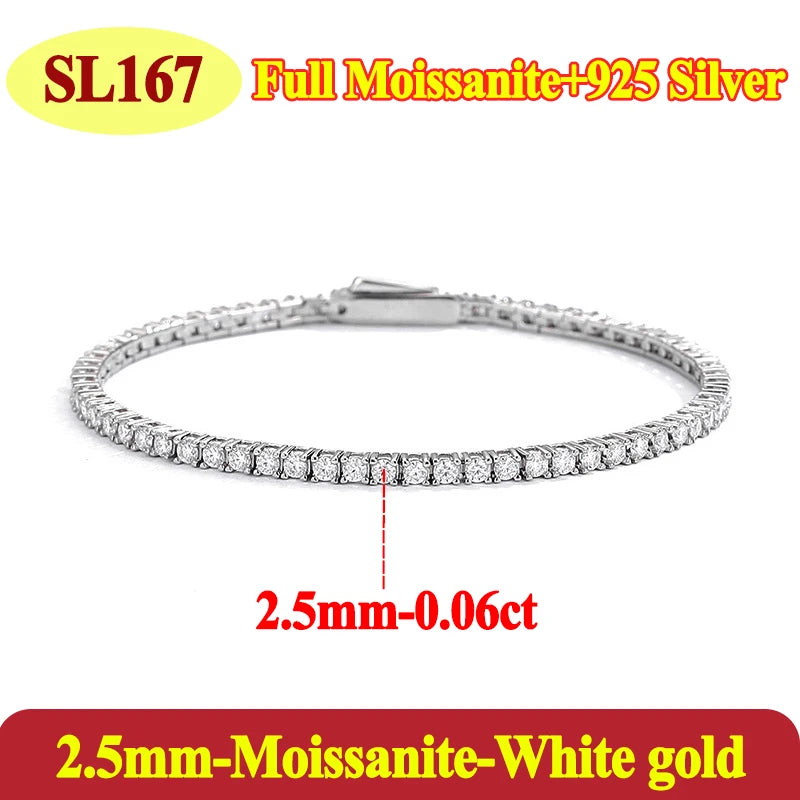 Pulsera Tenis de Moissanite para Parejas - Plata 925 Chapada en Oro, Certificado GRA