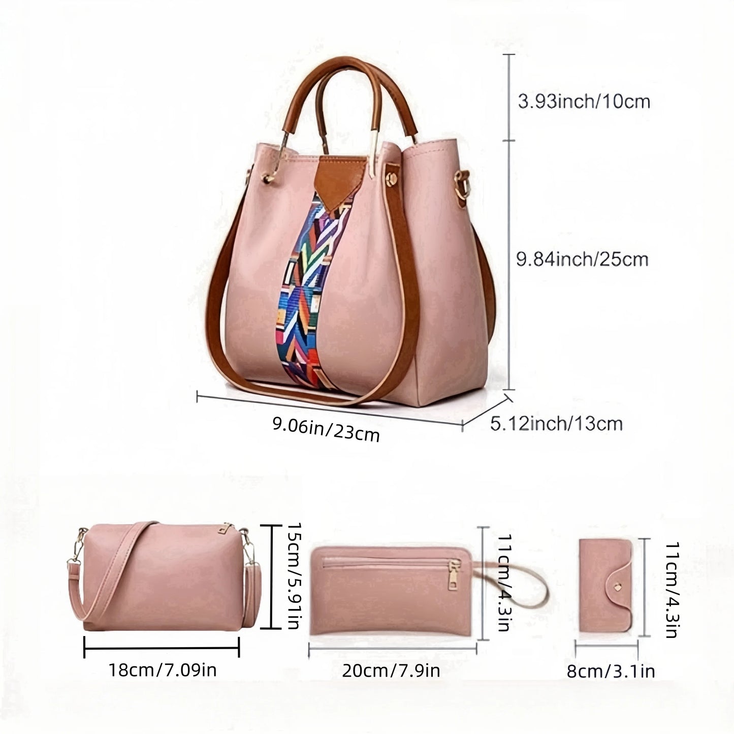 Set de 4 Bolsos de Mujer en Piel PU - Tote + Bandolera + Cartera + Tarjetero