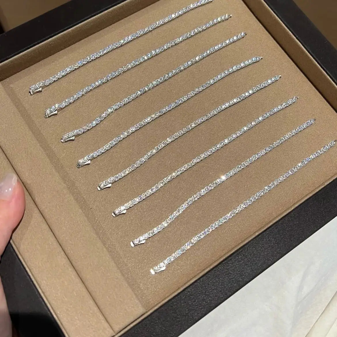 Pulsera Tenis de Moissanite para Parejas - Plata 925 Chapada en Oro, Certificado GRA