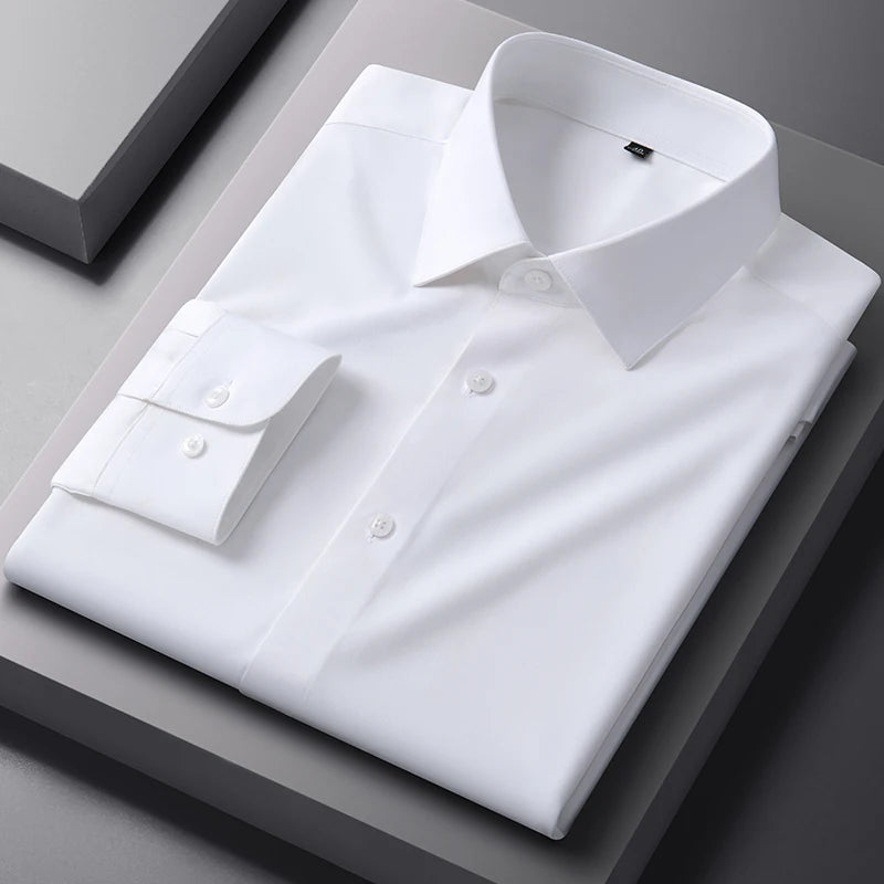 Camisa de vestir lisa de hombre de manga larga