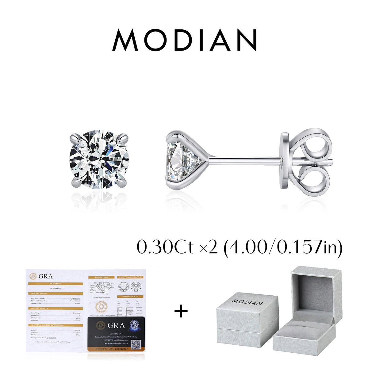 Pendientes de Moissanite MODIAN - Plata de Ley 925, Color D
