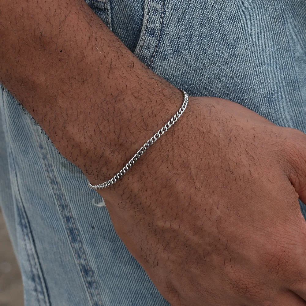 Pulsera de cadena cubana de acero inoxidable para hombre, 3 mm