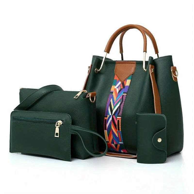 Set de 4 Bolsos de Mujer en Piel PU - Tote + Bandolera + Cartera + Tarjetero