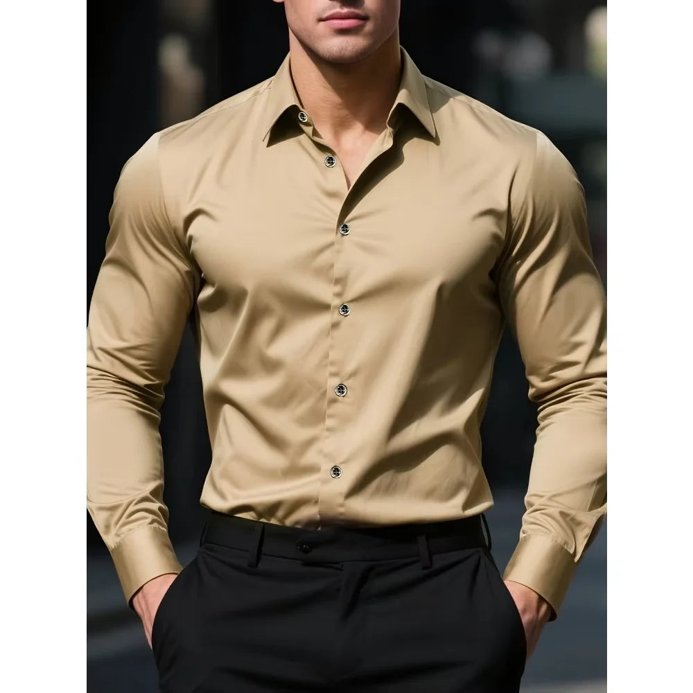 Camisa lisa de hombre de manga larga estilo informal