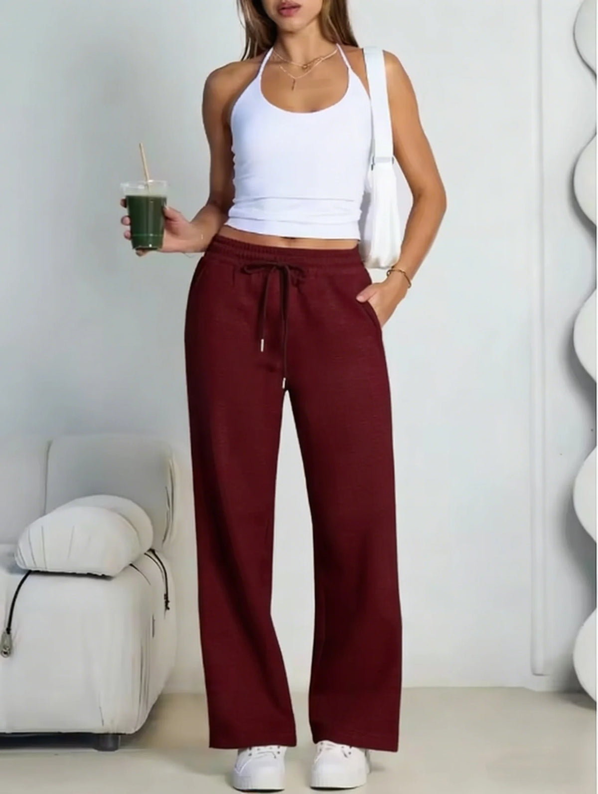 Pantalón deportivo gris de mujer de pernera ancha