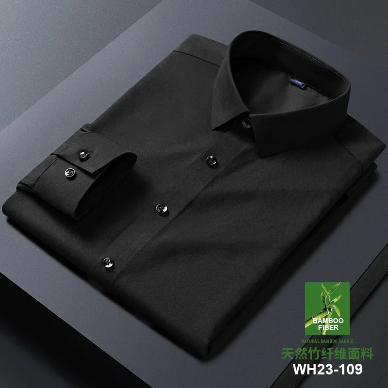 Camisa de vestir lisa de hombre de manga larga