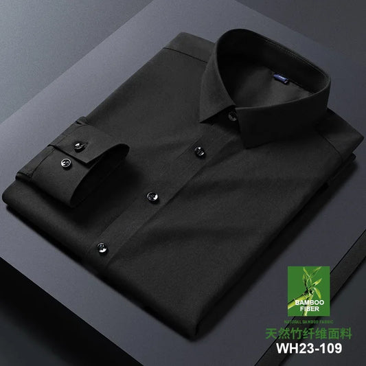 Camisa de vestir lisa de hombre de manga larga