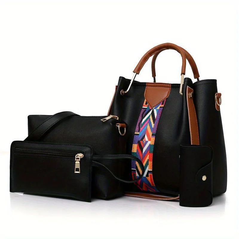 Set de 4 Bolsos de Mujer en Piel PU - Tote + Bandolera + Cartera + Tarjetero