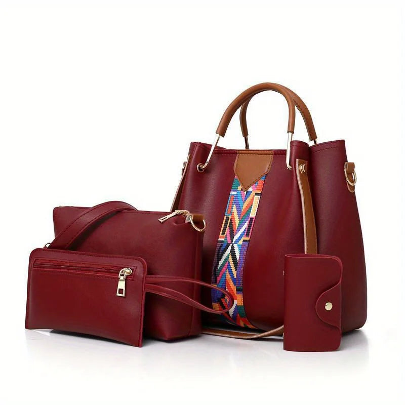 Set de 4 Bolsos de Mujer en Piel PU - Tote + Bandolera + Cartera + Tarjetero