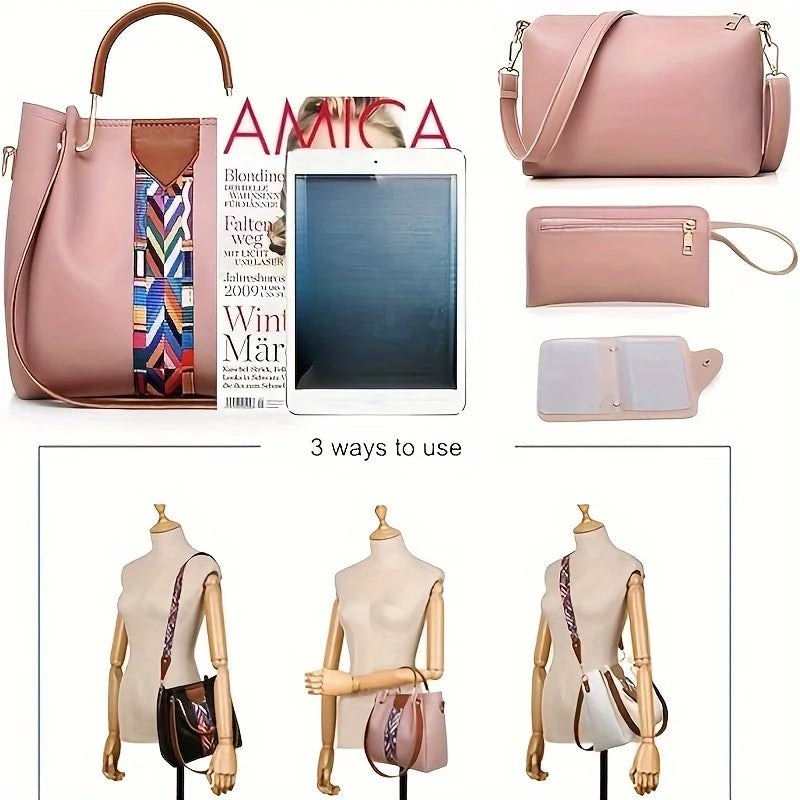 Set de 4 Bolsos de Mujer en Piel PU - Tote + Bandolera + Cartera + Tarjetero