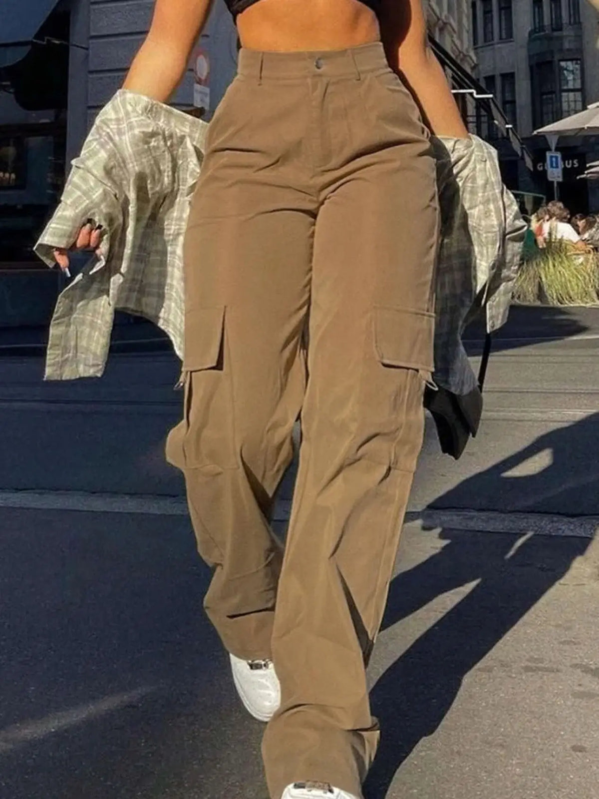 Pantalón cargo de mujer de cintura alta con bolsillos