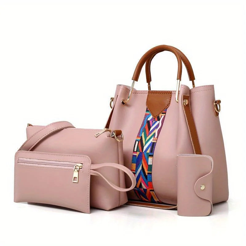 Set de 4 Bolsos de Mujer en Piel PU - Tote + Bandolera + Cartera + Tarjetero