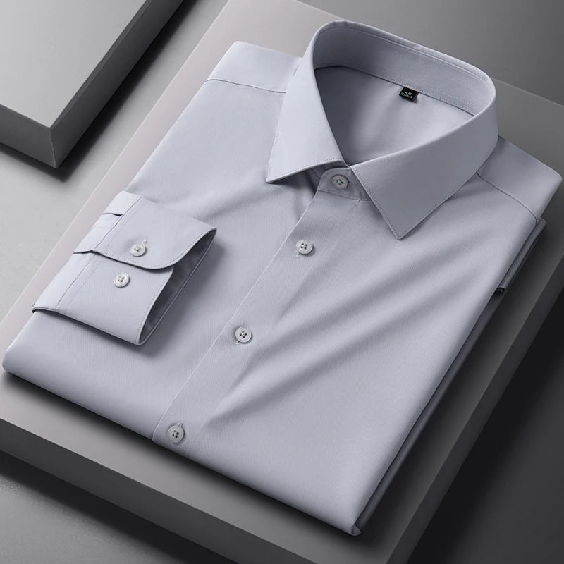 Camisa de vestir lisa de hombre de manga larga