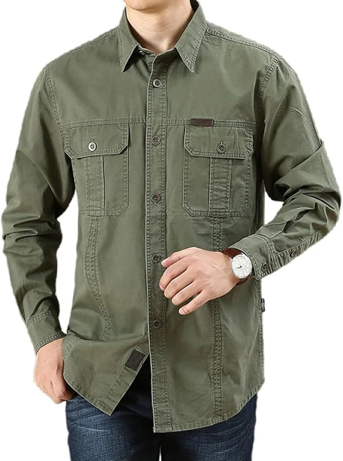 Camisa cargo de algodón para hombre con bolsillos