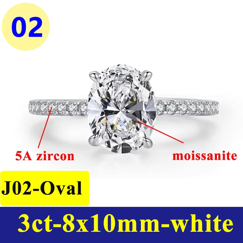 Anillo de Moissanite Ovalado 1-3CT - Plata S925 Chapada en Oro Blanco