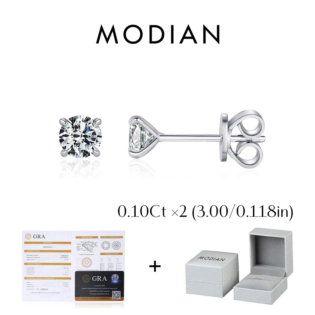Pendientes de Moissanite MODIAN - Plata de Ley 925, Color D