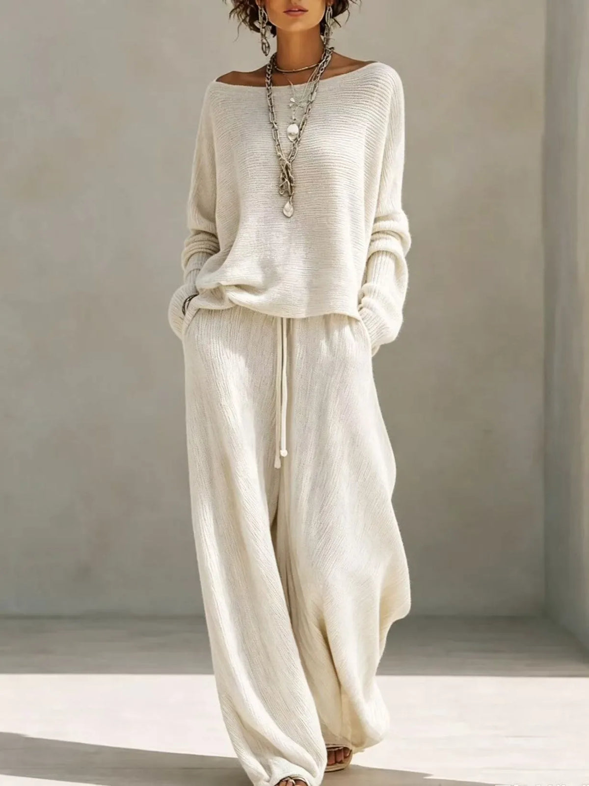 Conjunto de punto de mujer con top y pantalón ancho