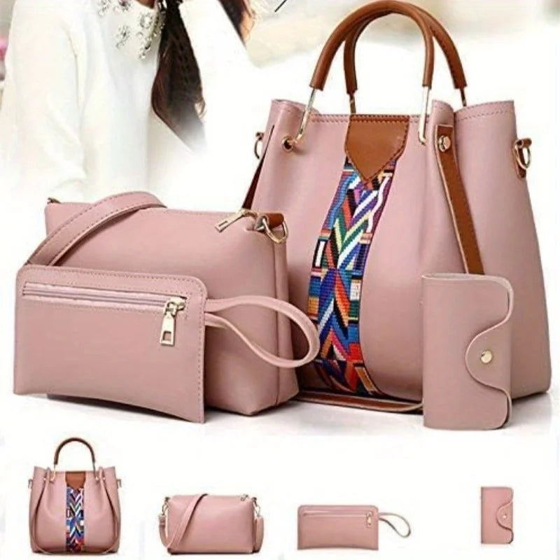 Set de 4 Bolsos de Mujer en Piel PU - Tote + Bandolera + Cartera + Tarjetero