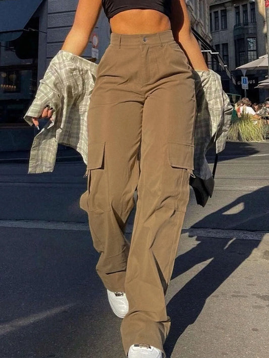 Pantalón cargo de mujer de cintura alta con bolsillos