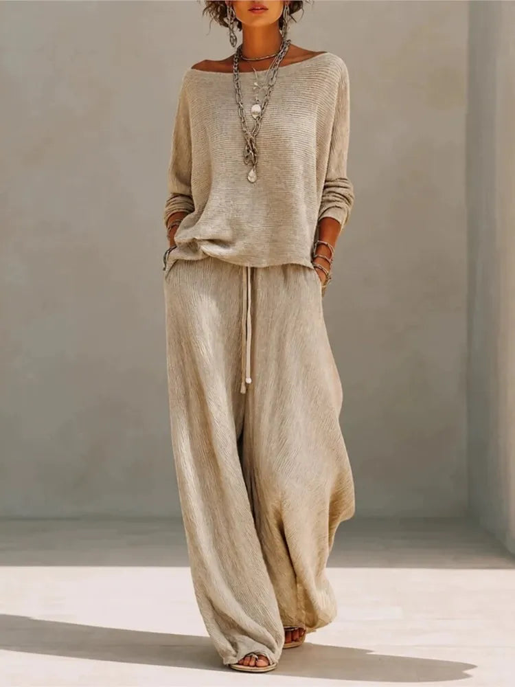 Conjunto de punto de mujer con top y pantalón ancho