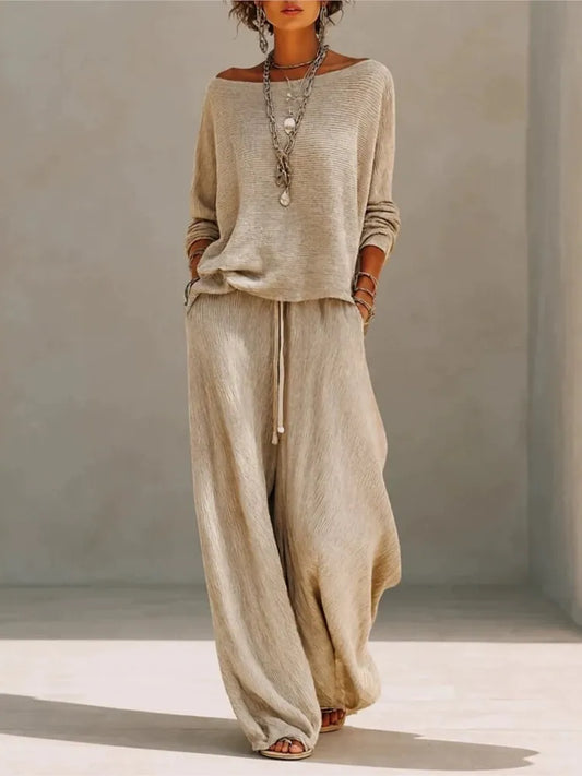 Conjunto de punto de mujer con top y pantalón ancho