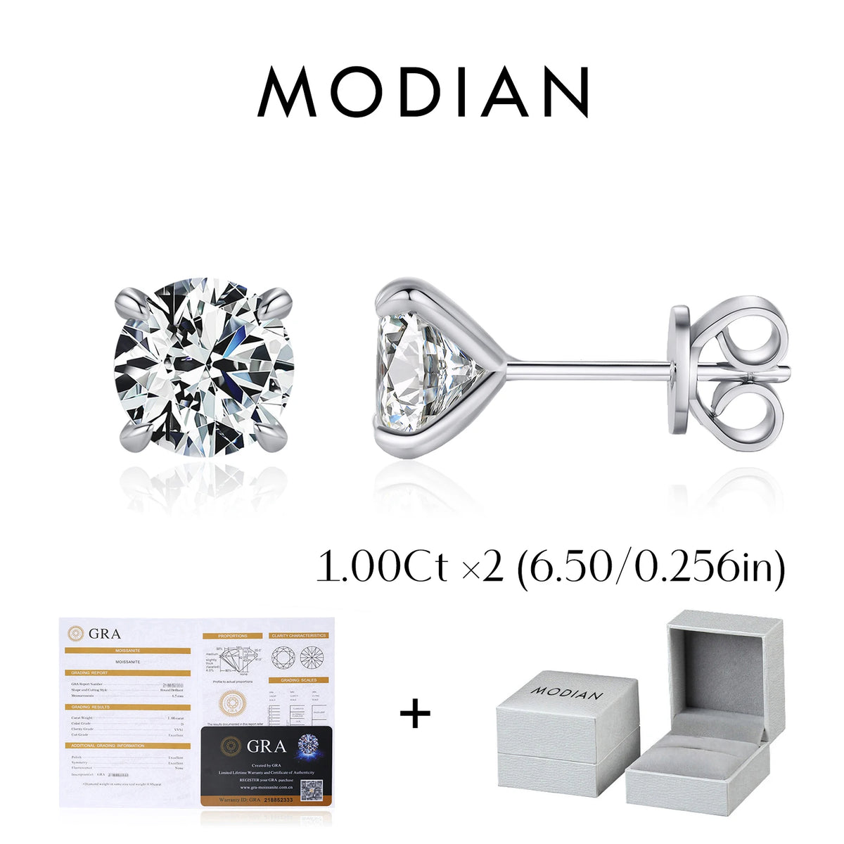 Pendientes de Moissanite MODIAN - Plata de Ley 925, Color D