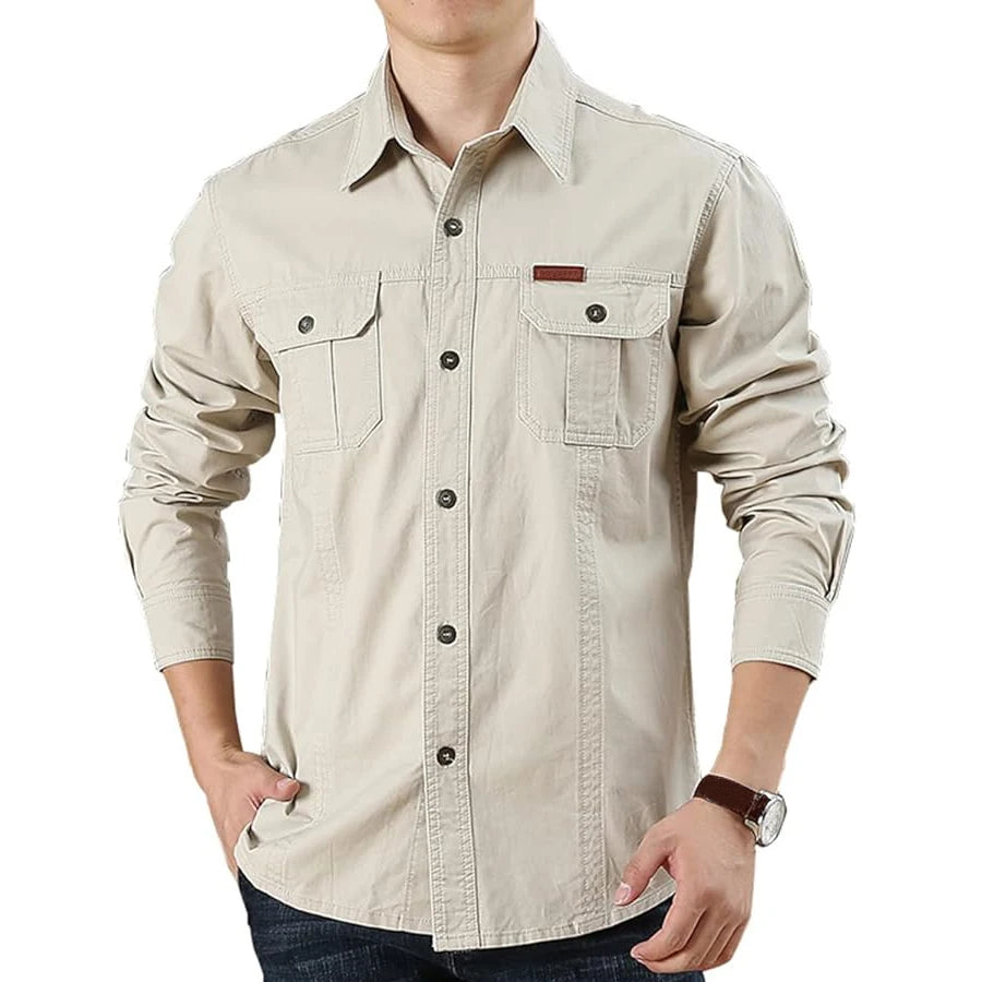 Camisa cargo de algodón para hombre con bolsillos