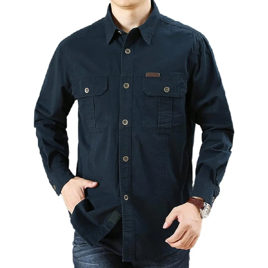 Camisa cargo de algodón para hombre con bolsillos