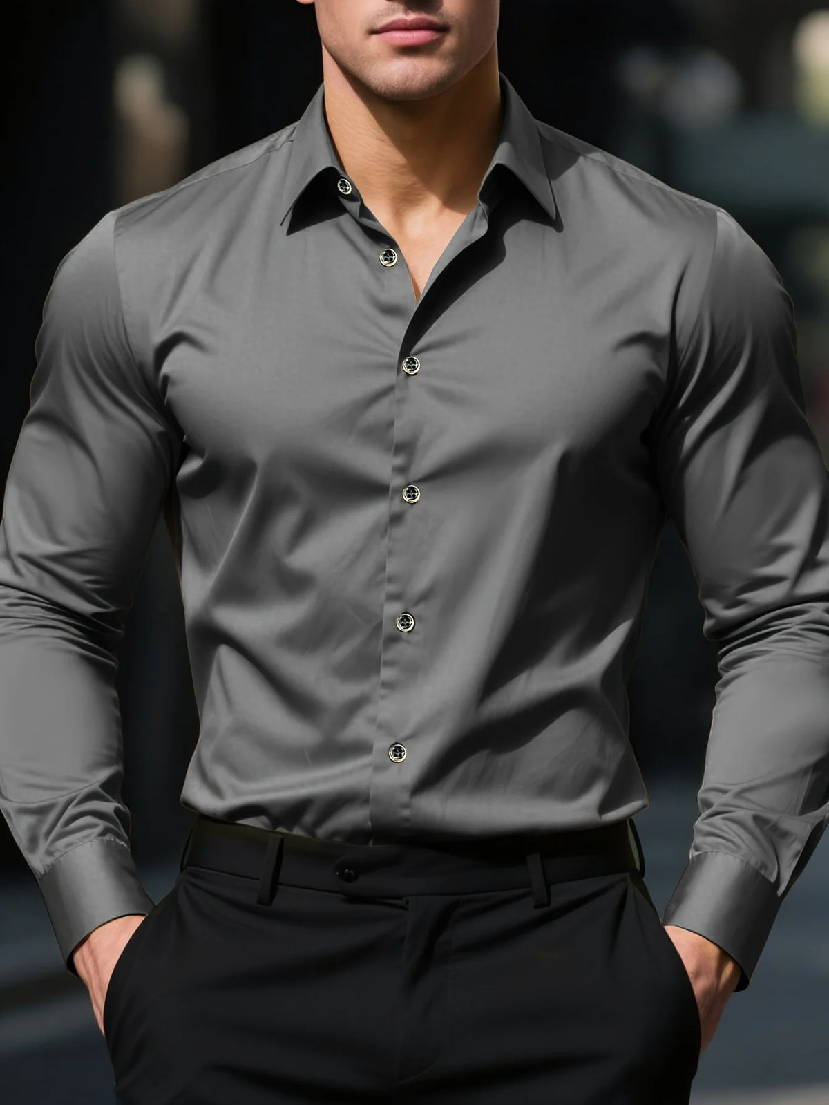 Camisa lisa de hombre de manga larga estilo informal