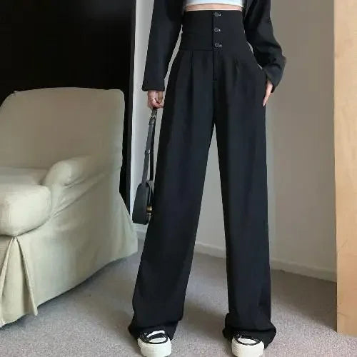 Pantalón negro de mujer de cintura alta con bolsillos
