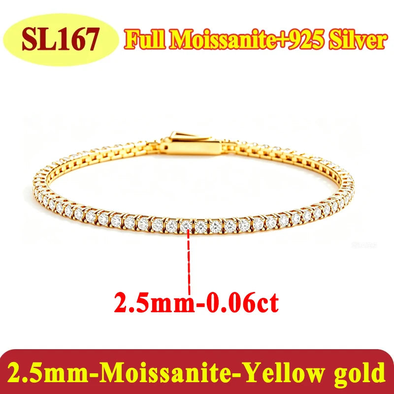 Pulsera Tenis de Moissanite para Parejas - Plata 925 Chapada en Oro, Certificado GRA